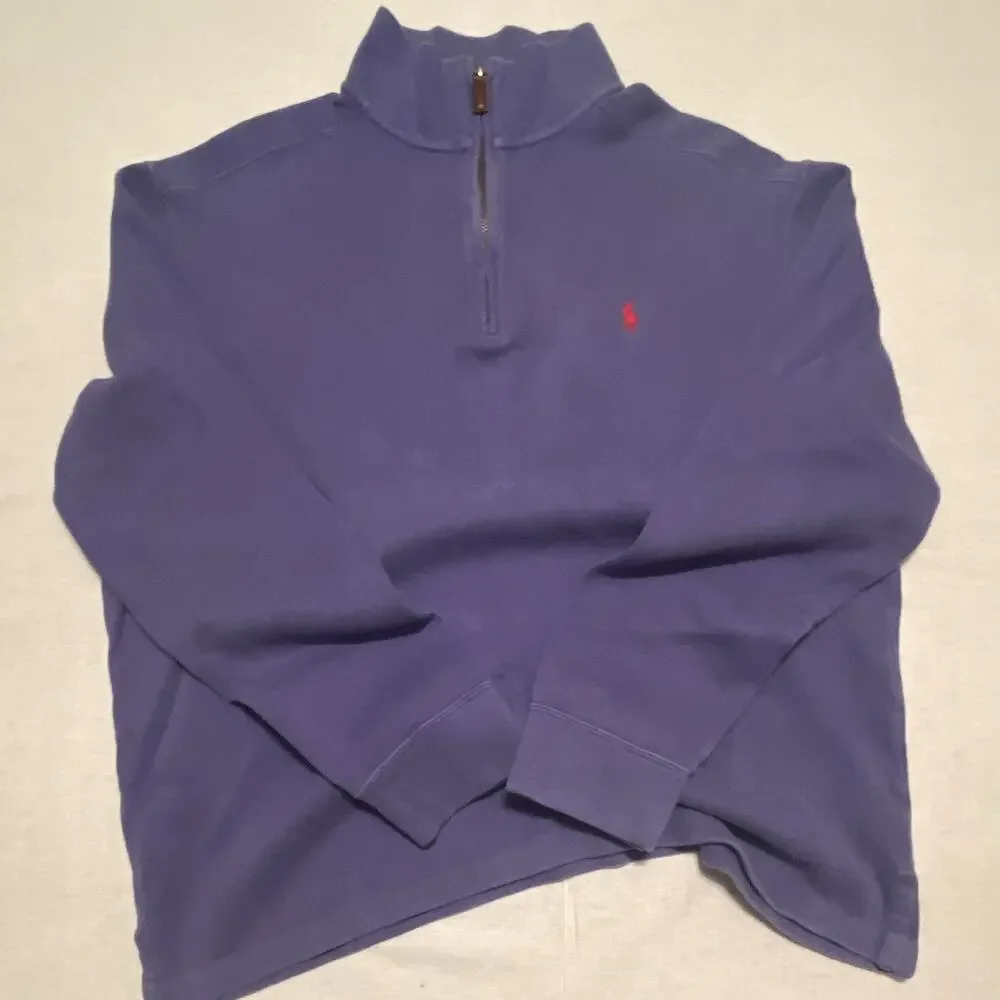 Polo by Ralph Lauren Mens L Purple 1/4 Zip Mock Neck Cotton Knit Logo Sweater